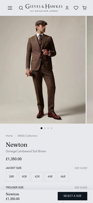 A Gieves & Hawkes product page on a phone