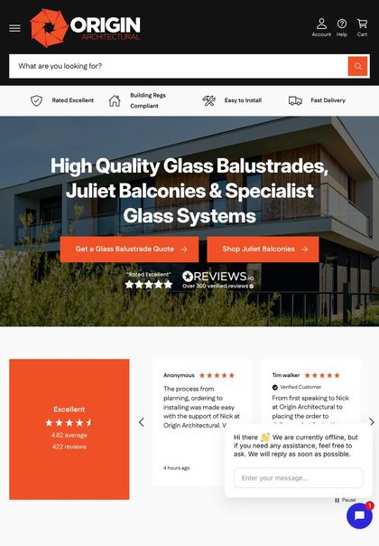 The Origin Architectural Shopify store on a tablet