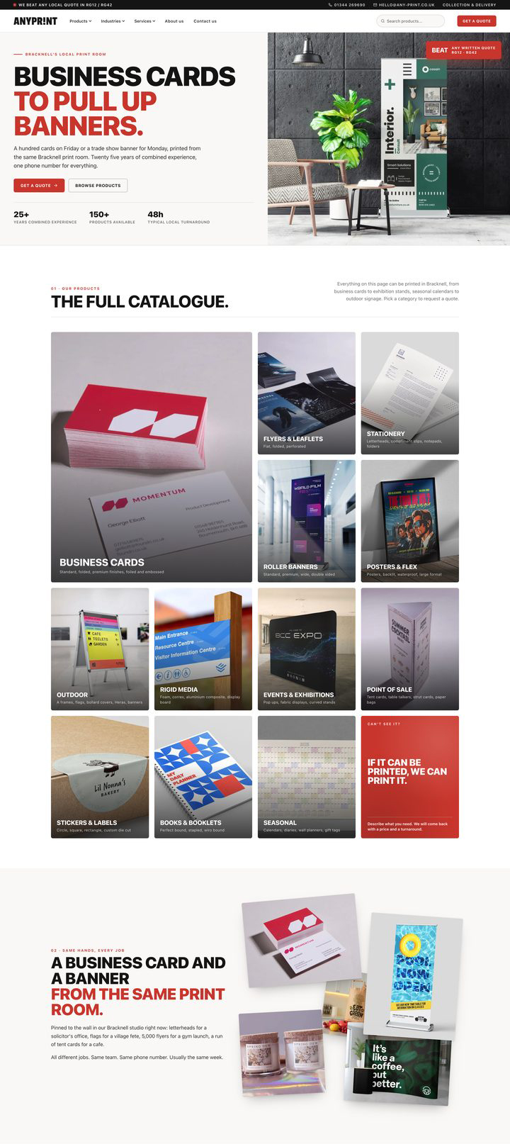 ANYPRINT site after the rebuild, full page screenshot