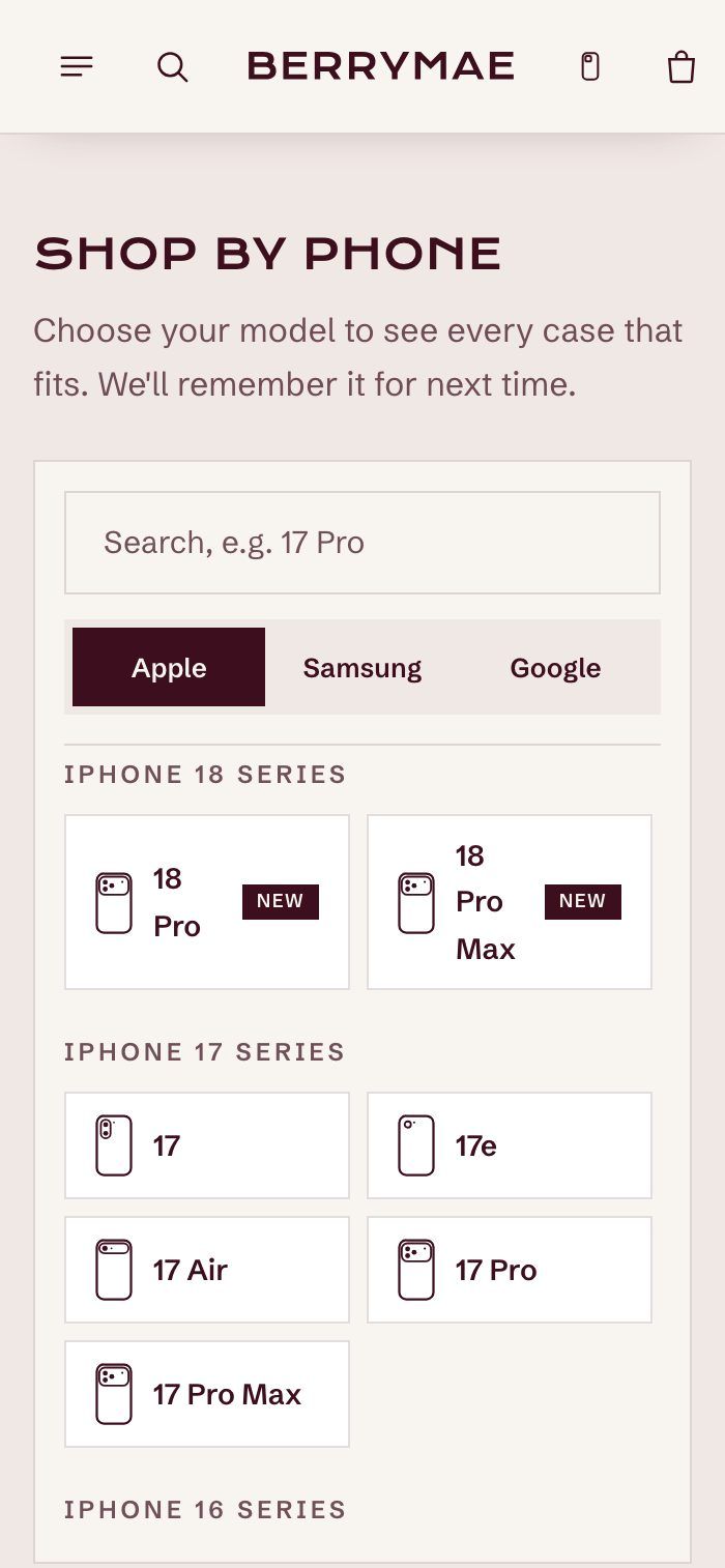 BerryMae shop by phone picker on a phone