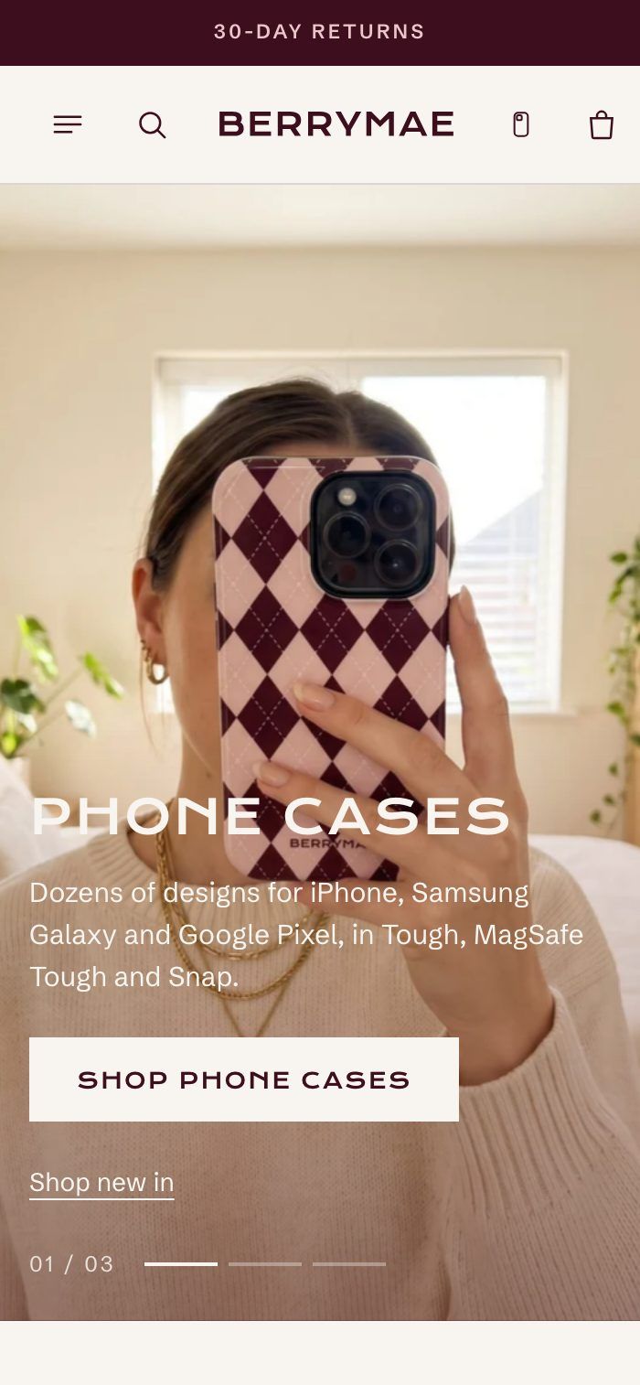 BerryMae homepage on a phone