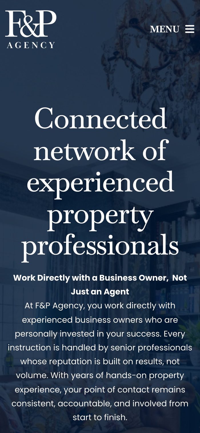 F&P Agency homepage on a phone
