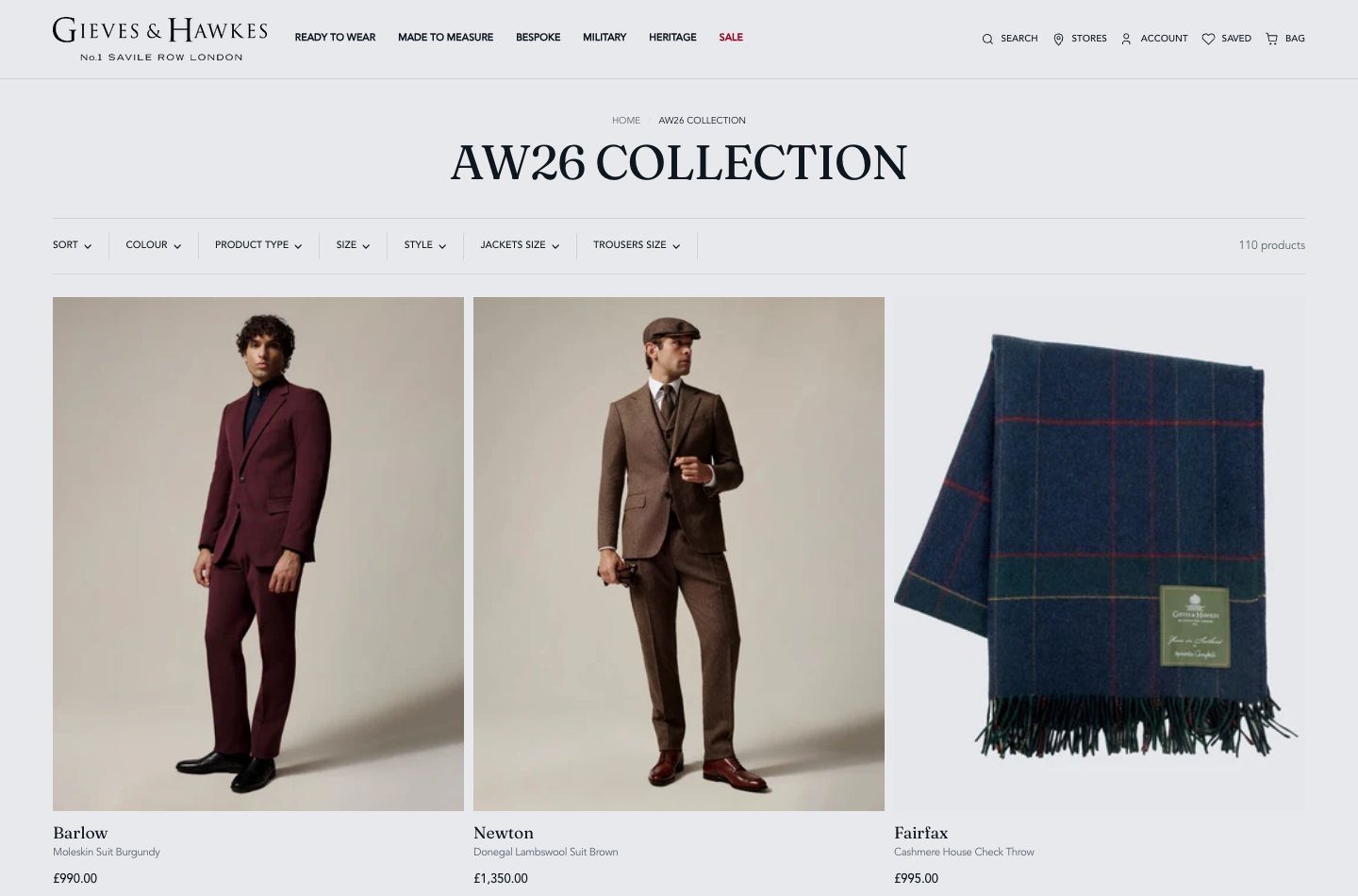 Gieves & Hawkes AW26 collection page