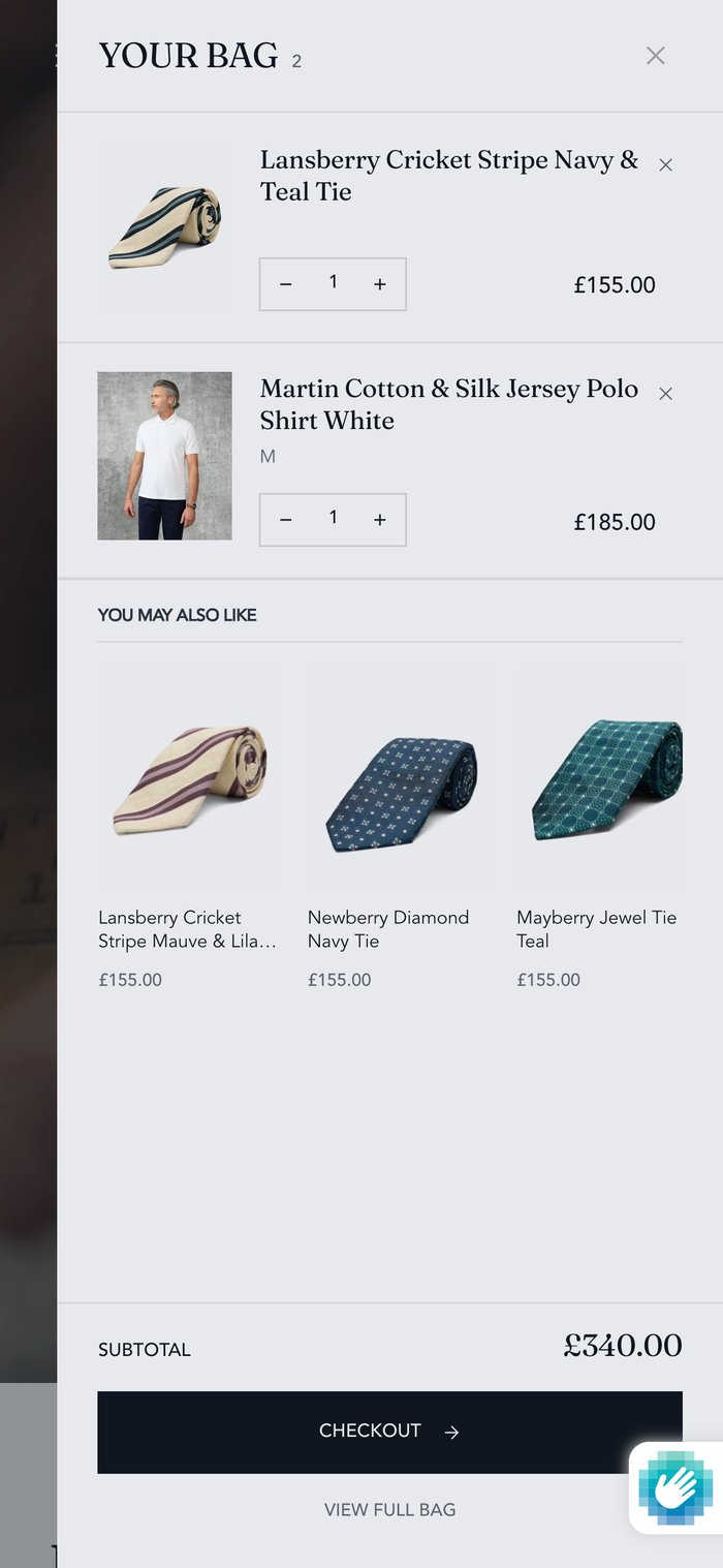 Gieves & Hawkes product view on mobile