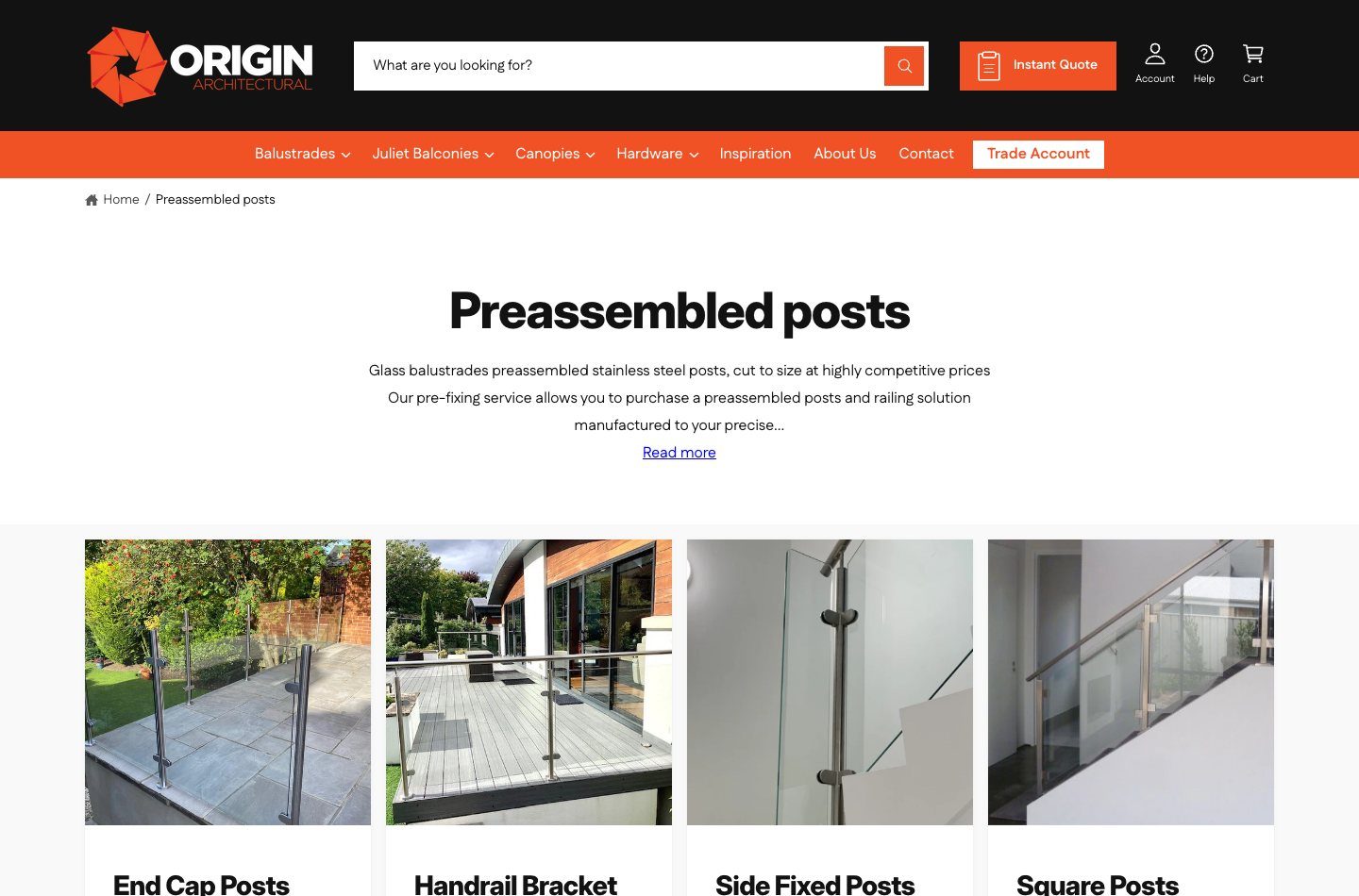 Origin Architectural preassembled posts collection page