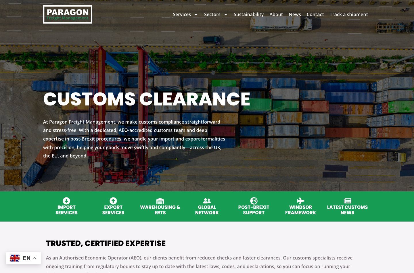 Paragon Freight customs clearance page