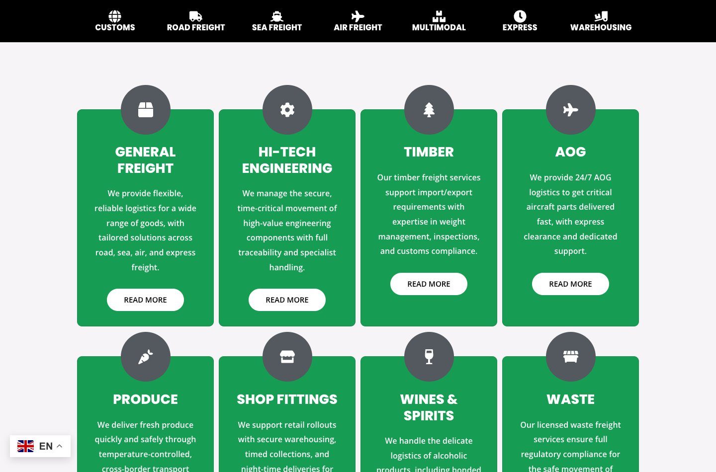 Paragon Freight services page