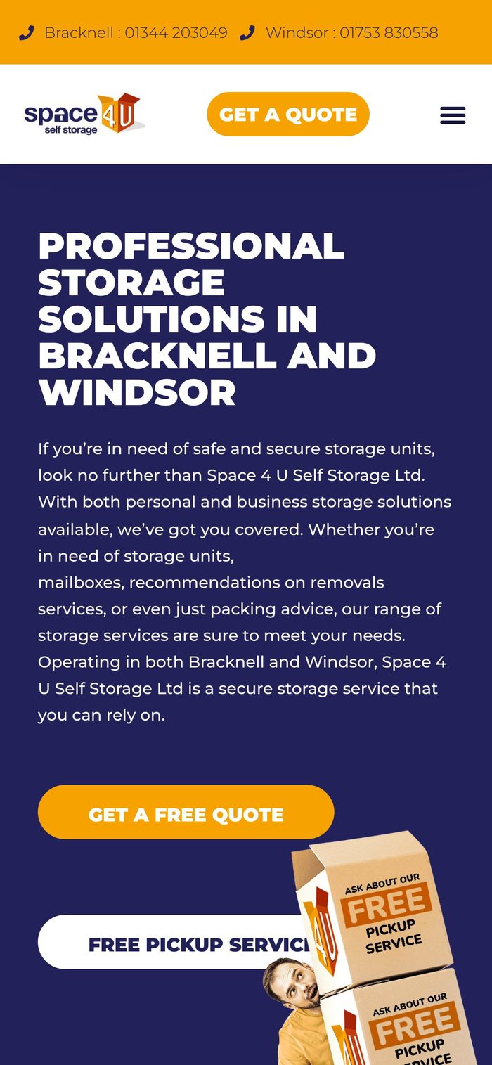 Space 4 U homepage on a phone