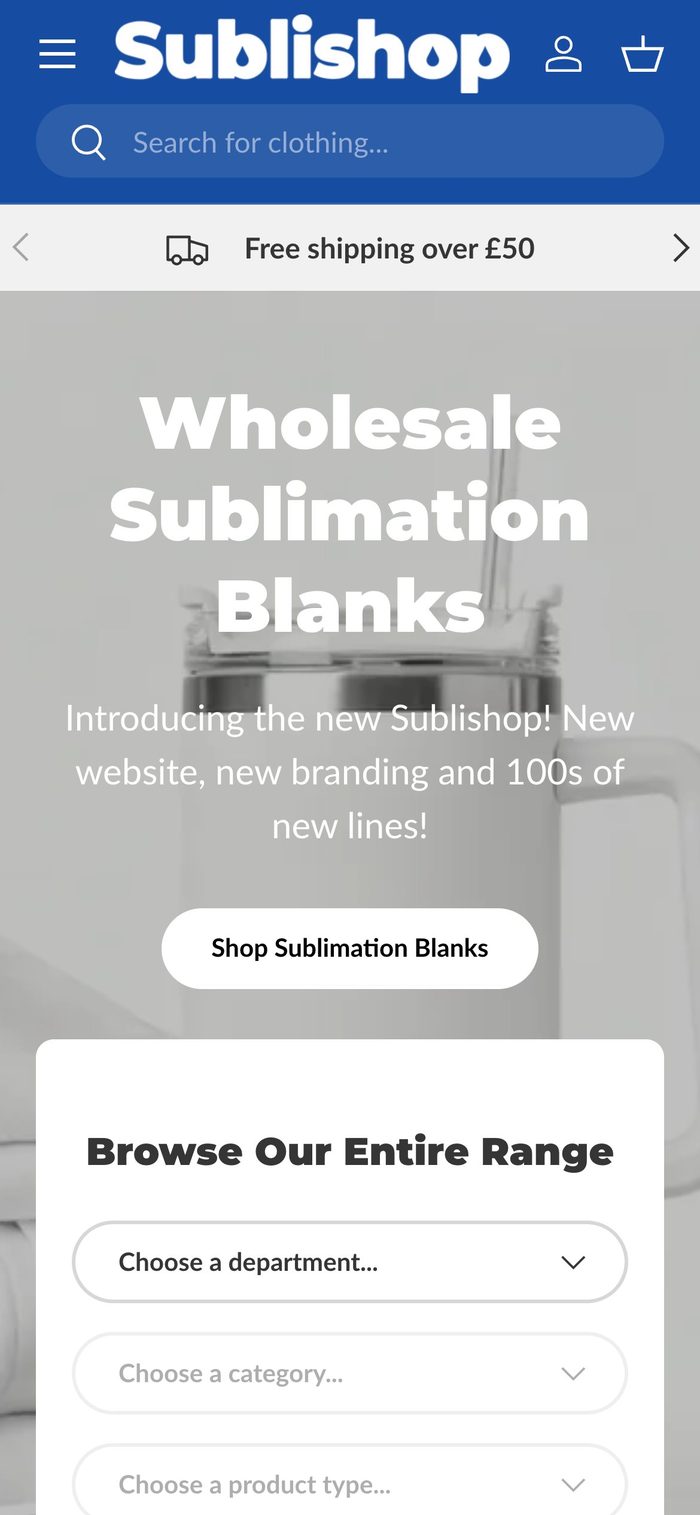Sublishop homepage on a phone