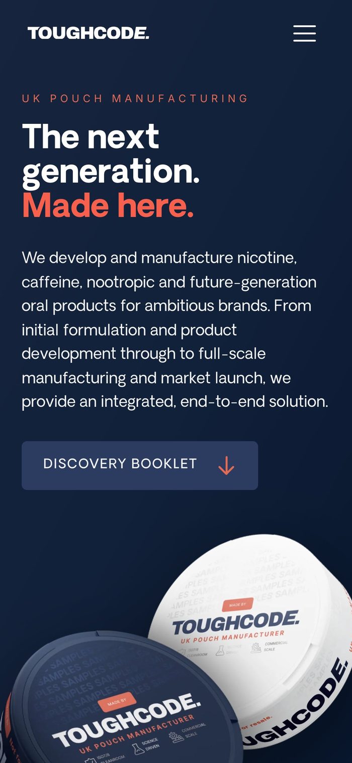 Tough Code landing page on a phone