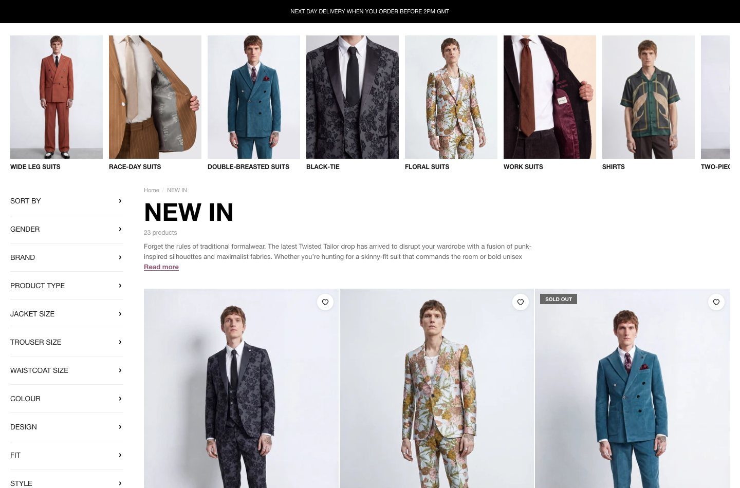 Twisted Tailor new drops collection page
