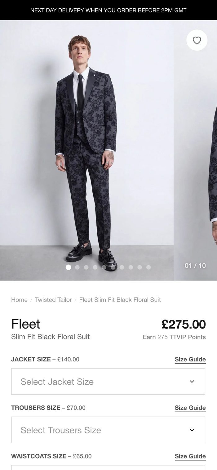 Twisted Tailor product page on a phone