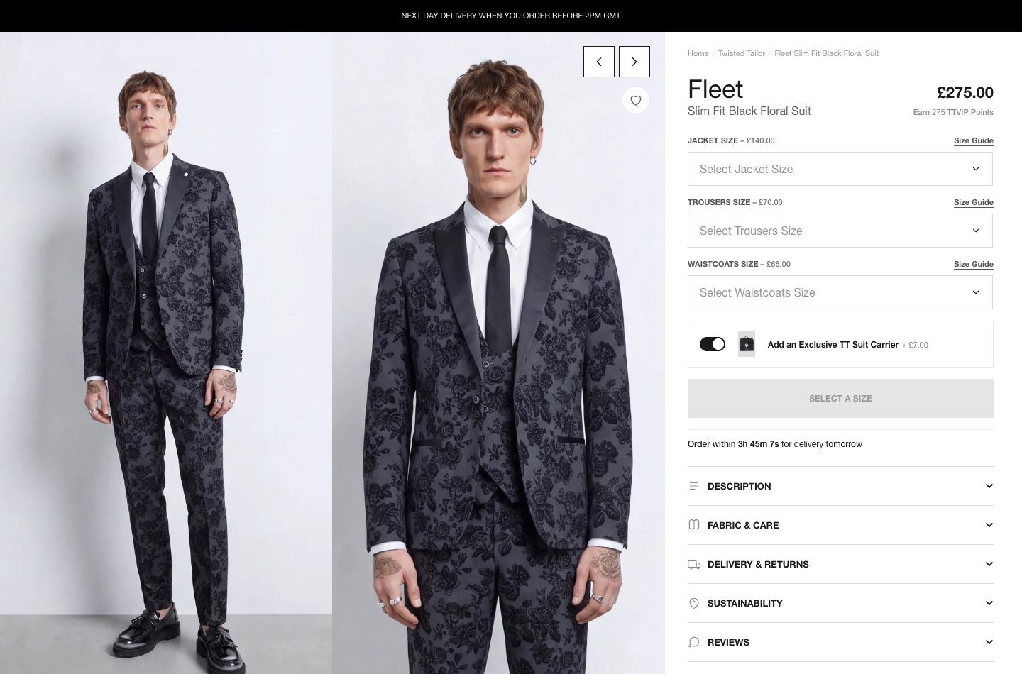Twisted Tailor product page for the Fleet floral suit